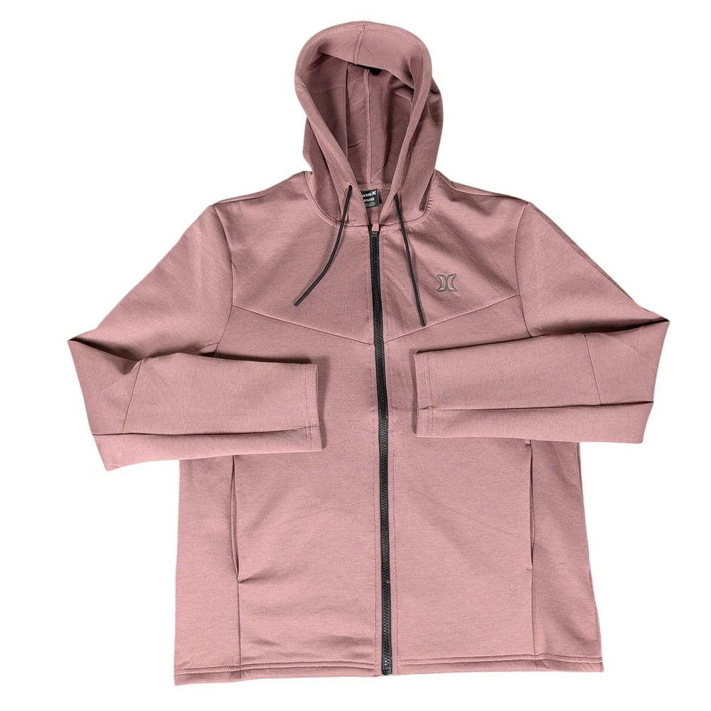 Hurley Mens Full Zip Hoodie Mauve Dusty Rose Tech Fleece Chevron Logo Jacket